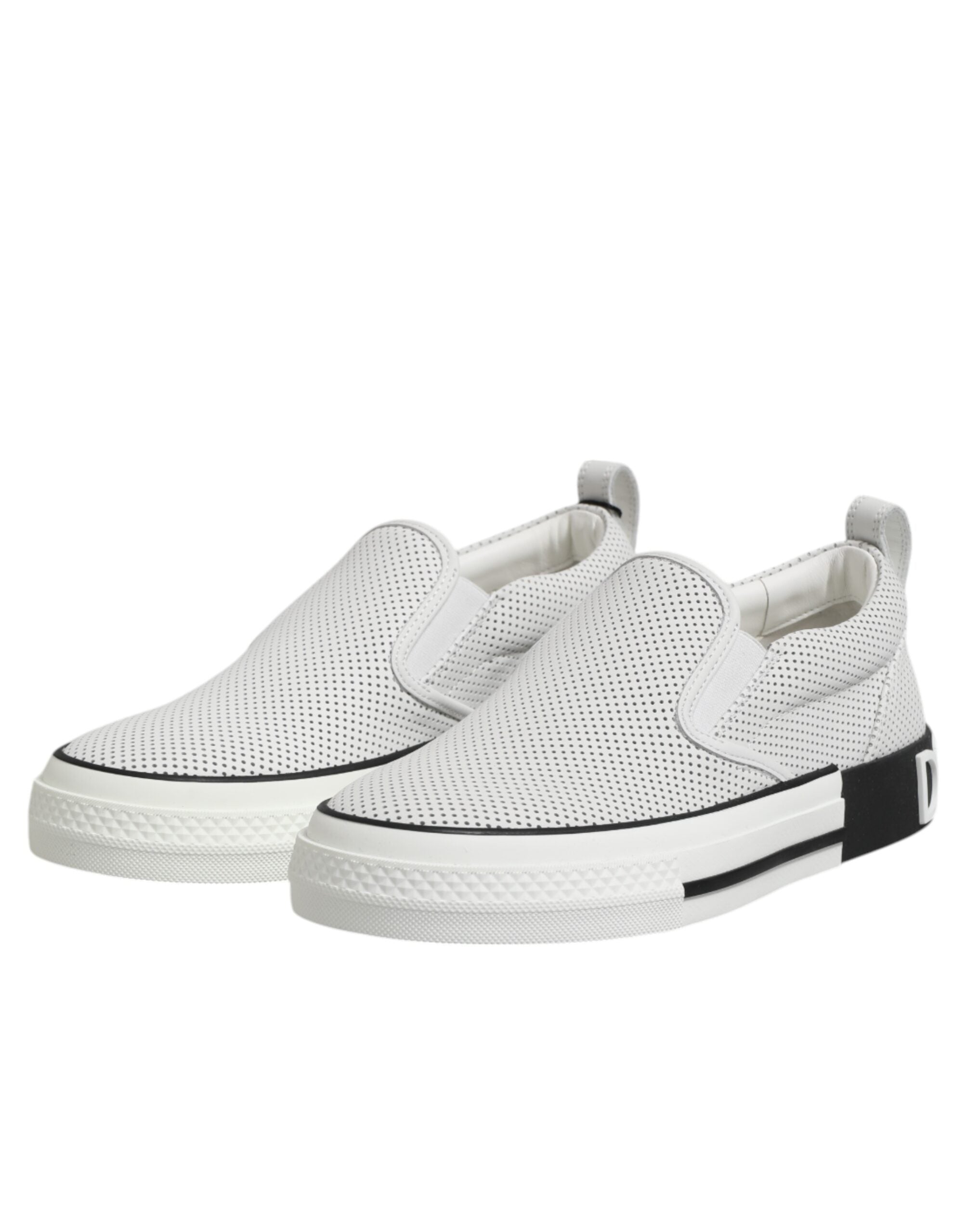 Dolce & Gabbana White Dotted Leather Slip On Men Sneakers Shoes